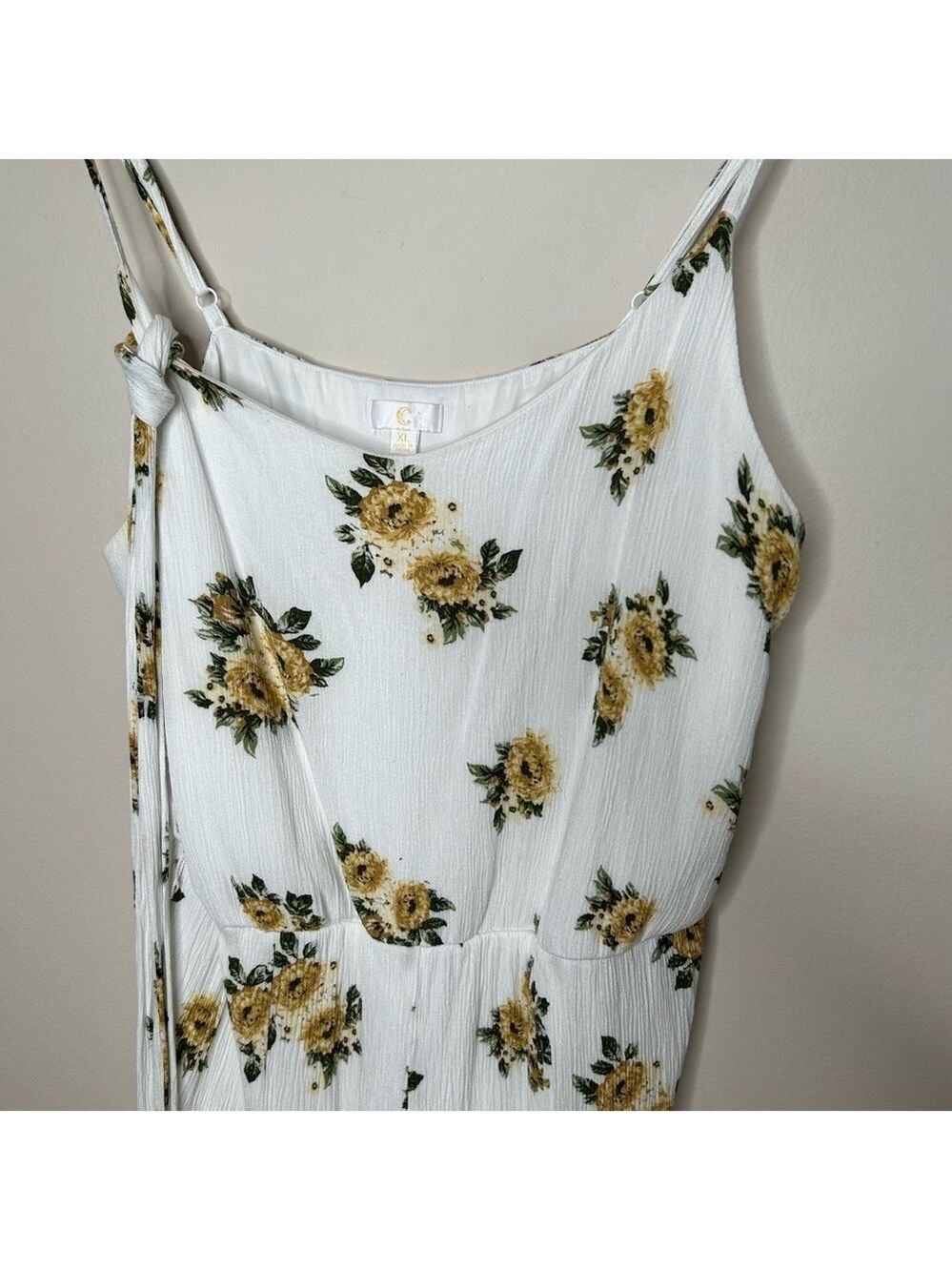 Charming Charlie Woven V-Neck Jumpsuit Wide Split Leg Yellow Floral XL - Picture 4 of 12